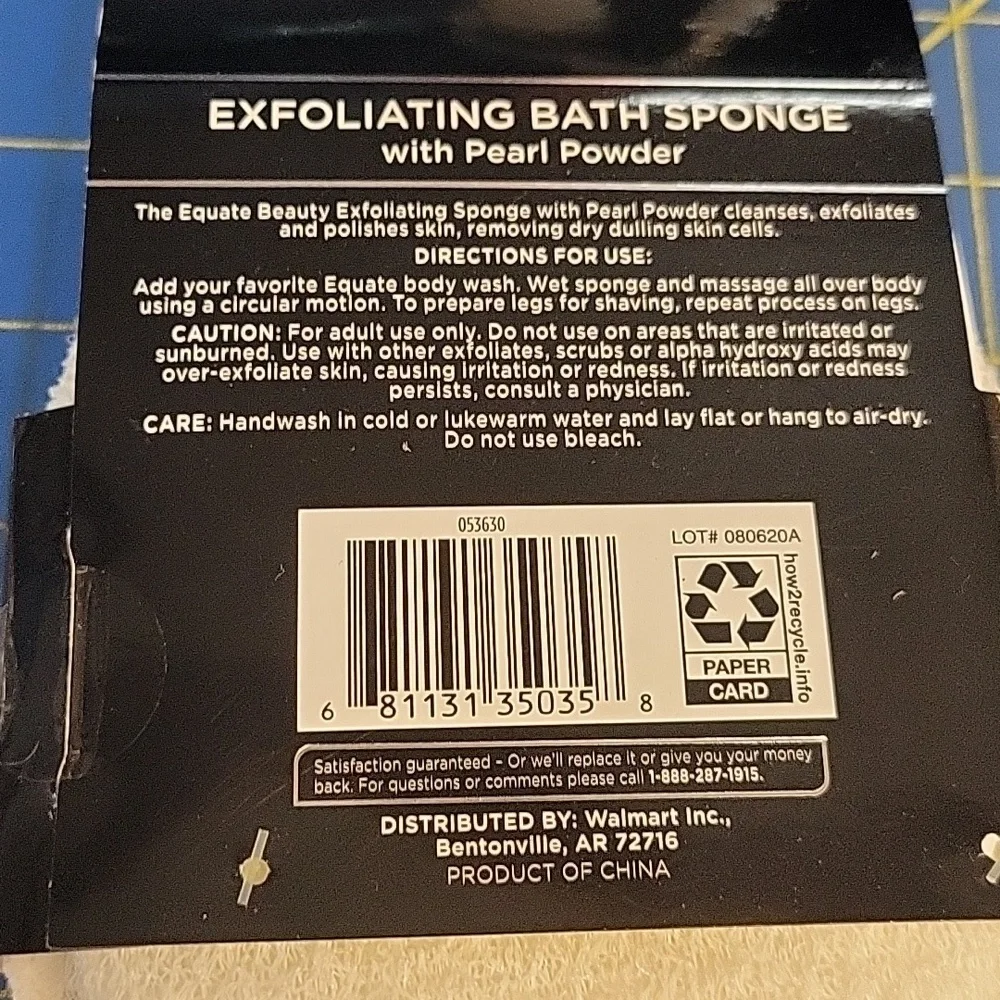 Equate Beauty Exfoliating Bath Sponge W Pearl Powdee New In Package